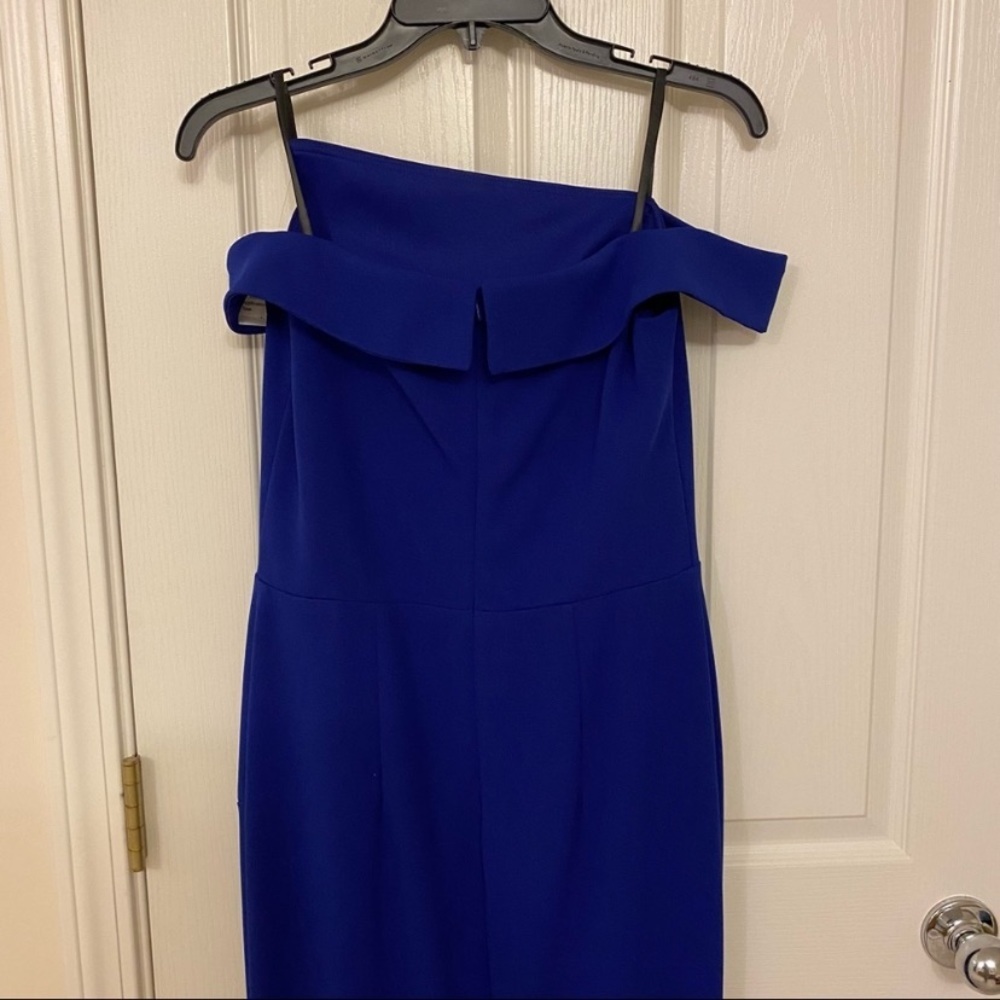 XSCAPE asymmetrical Off-The-Shoulder Scuba Crepe Gown in Marine - Picture 7 of 9